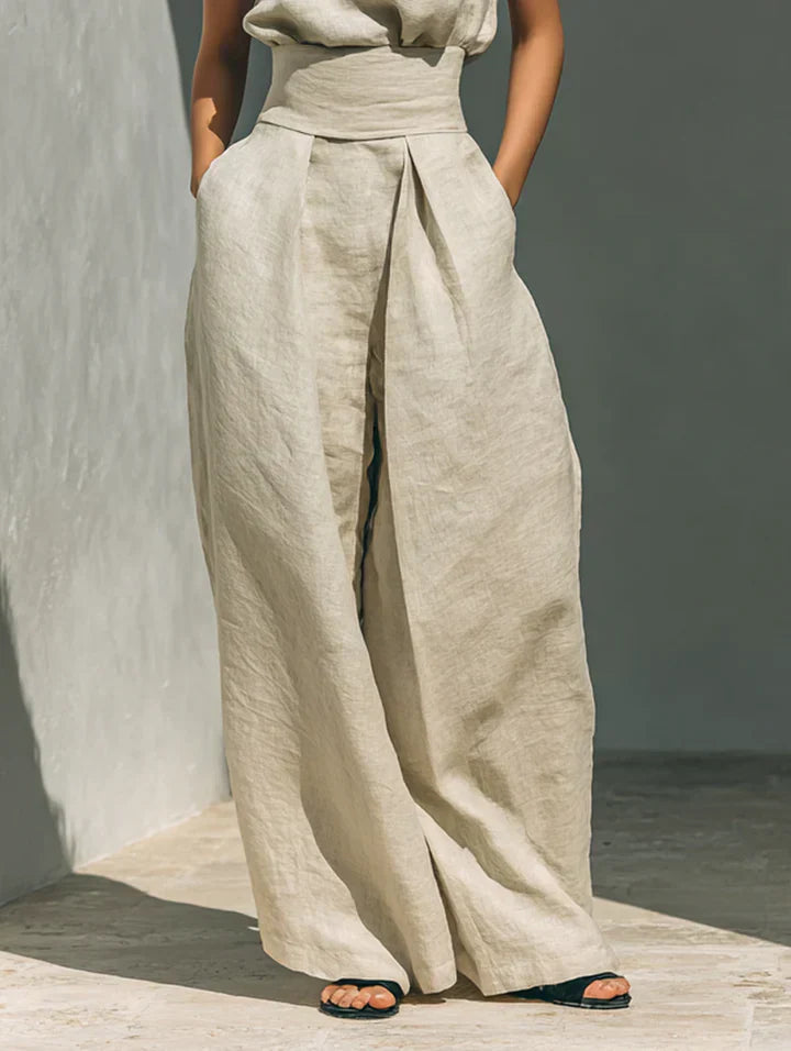 Flor™ | Conjunto minimalista de top y pantalón de pierna ancha de algodón y lino para mujer Precio normal