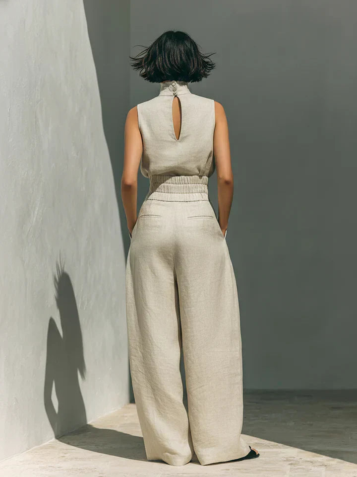 Flor™ | Conjunto minimalista de top y pantalón de pierna ancha de algodón y lino para mujer Precio normal